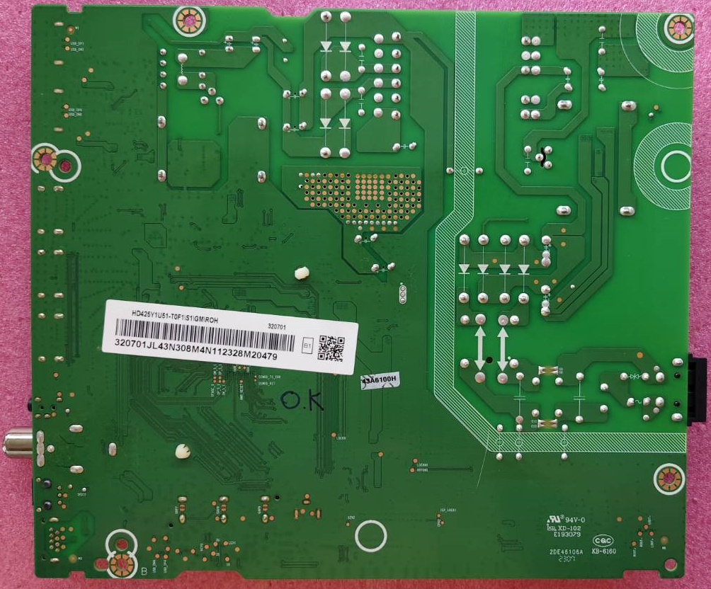 เมนบอร์ดทีวี ไฮเซน HISENSE ของแท้มือสองถอดจากเครื่อง รุ่น43A6100H พาสบอร์ด RSAG7.820.11716/ROH