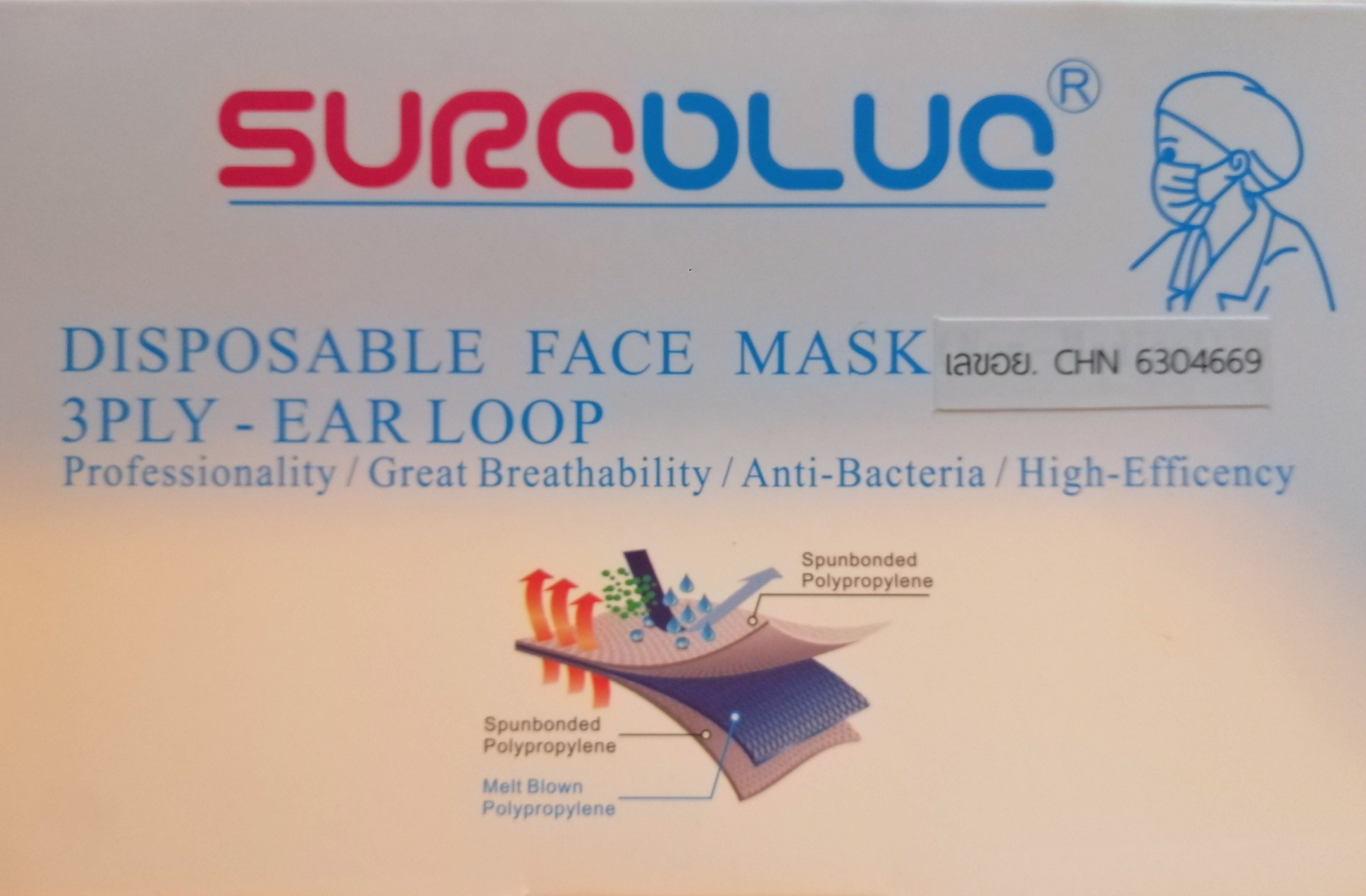 Sureblue Disposable Face Mask 3 Ply Earloop