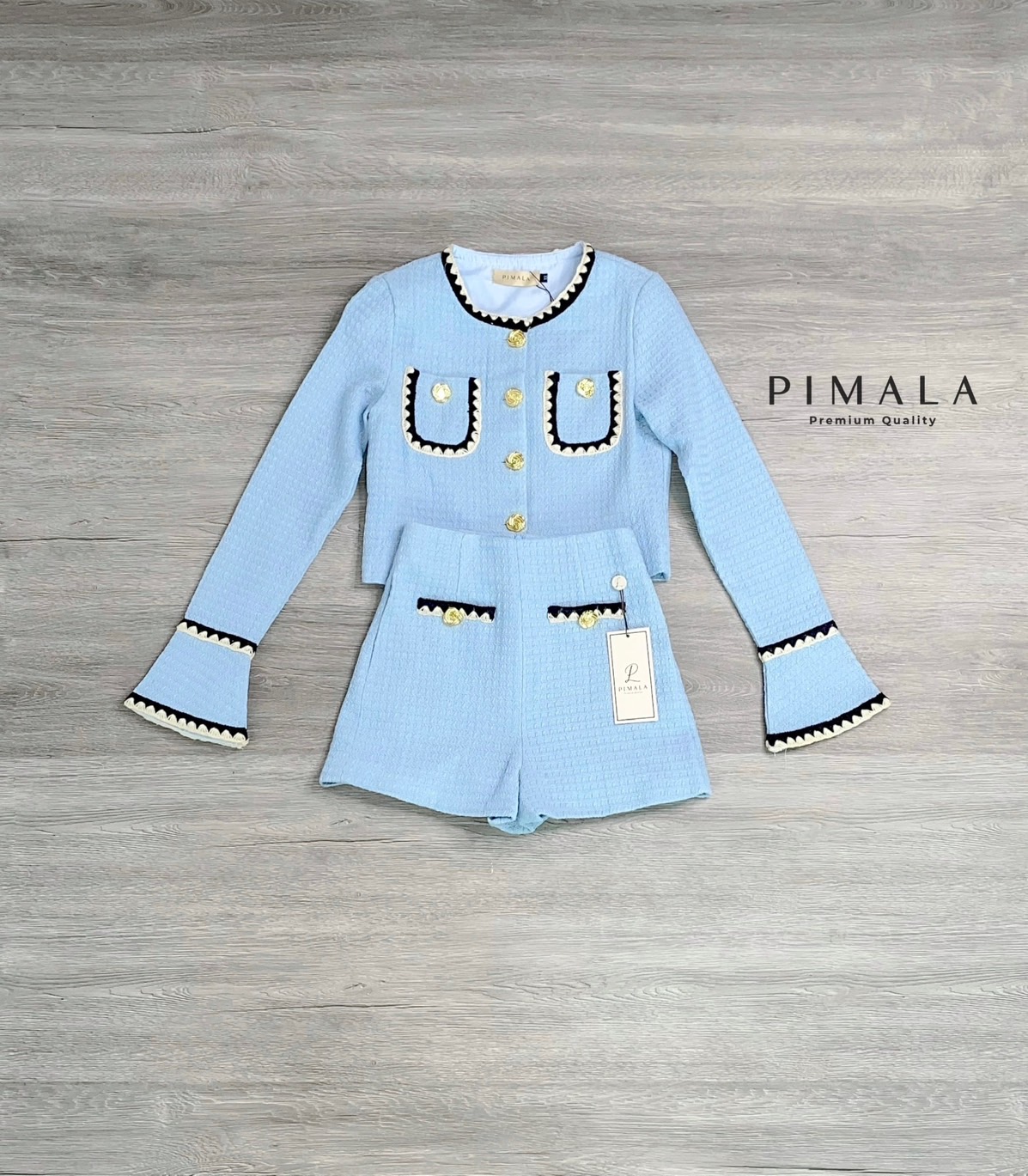 SETเสื้อ+กางเกง เซทเสื้อแขนยาวปักขอบกระเป๋า