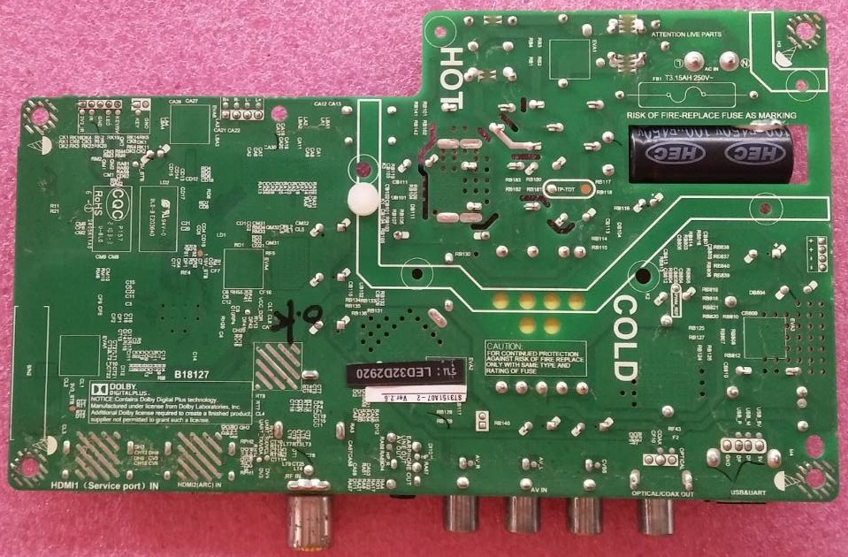 เมนบอร์ดทีวีทีซีแอล TCL ของแท้มือสองพร้อมใช้งาน ใช้กับรุ่นLED32D2920 พาร์ท TP.MS3663.PB784 ทีบาร์ST3151A07-2