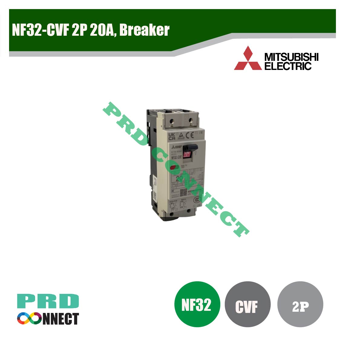 NF32-CVF 2P 20A, Breaker, Mitsubishi