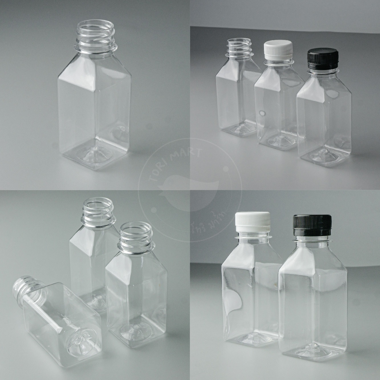 Toripac ขวดพลาสติก PET ขนาด 150 ml. ขวดทรงเหลี่ยม พร้อมฝาปิด (100,150 ใบ/แพ็ค)