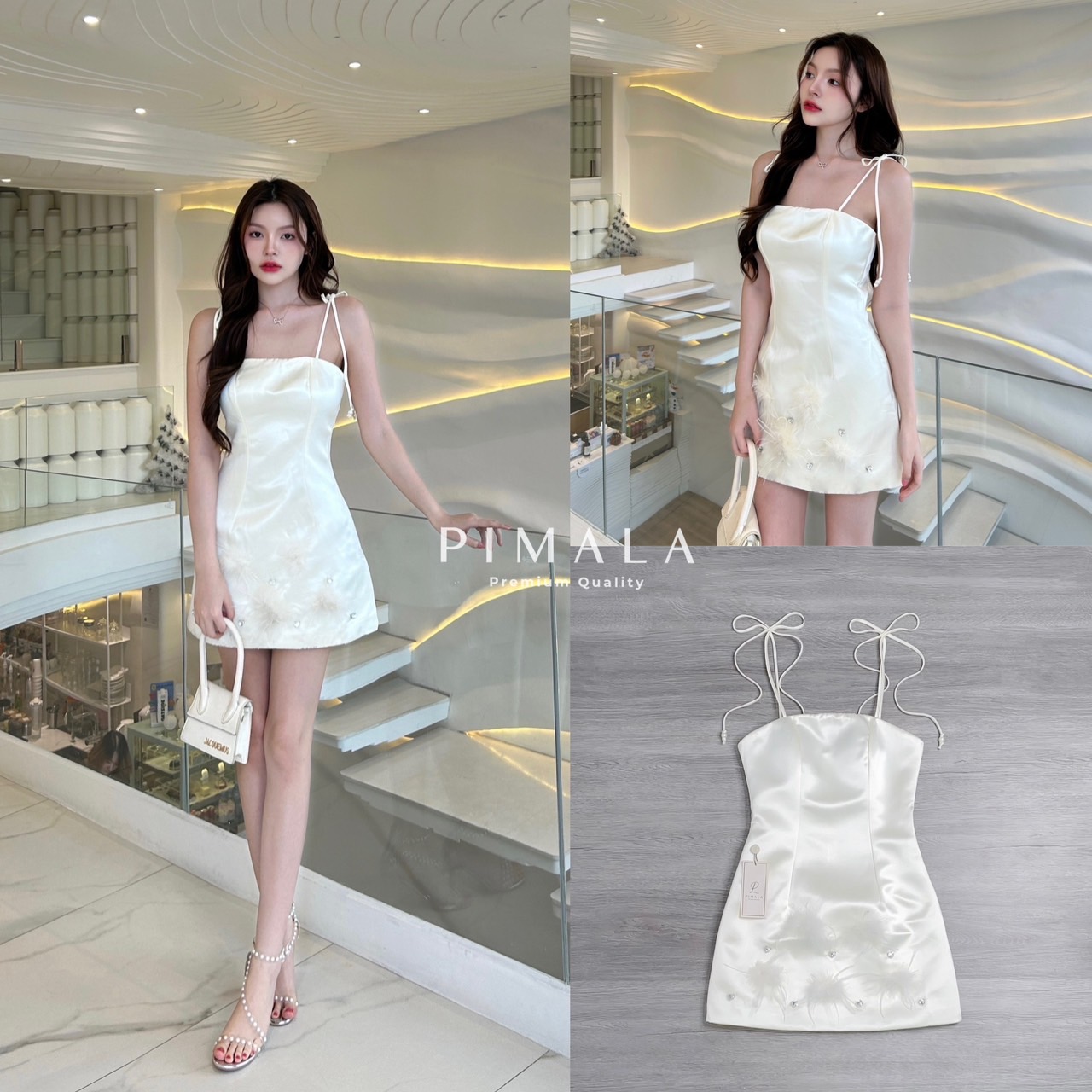 ☁️เดรสสายเดี่ยวผูกโบว์