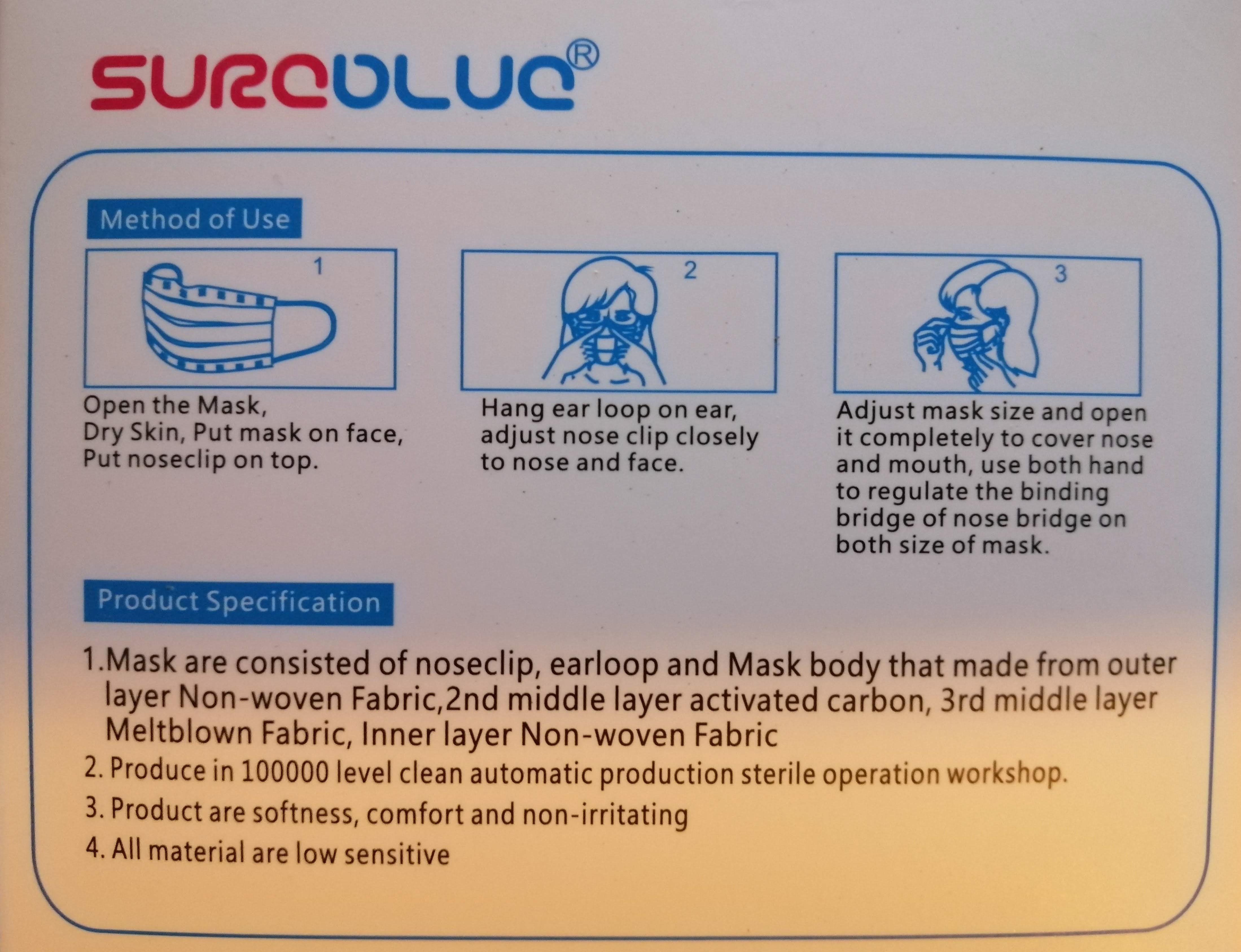 Sureblue 4ply Activated Carbon Disposable Face Mask