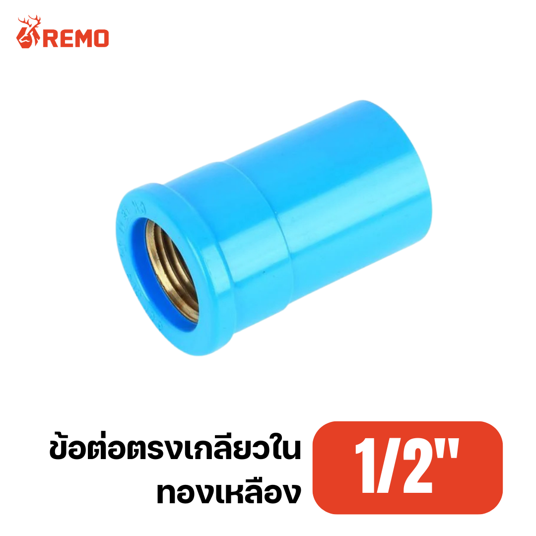 ข้อต่อตรงเกลียวในทองเหลือง PVC 1/2"