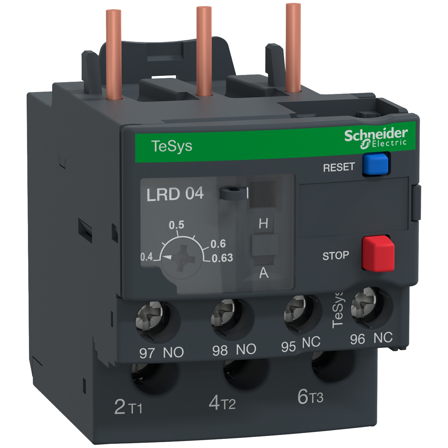 LRD04 : โอเวอร์โหลด รีเลย์ Adj 0.4-0.63A CL 10A - Schneider Electric - Thermal Overload Relay by pik2pak.com