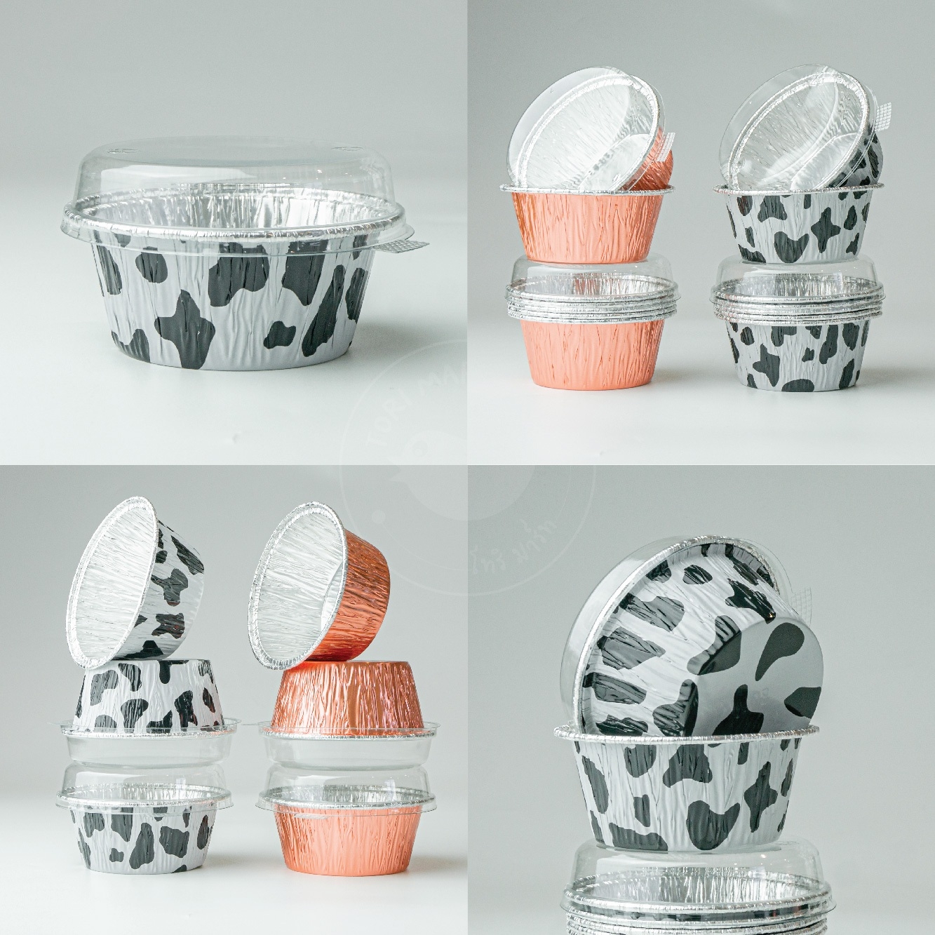 Toripac ถ้วยฟอยล์กลม S&S 3040 พร้อมฝา สีโรสโกลด์ , ลายวัว ขนาด 130 ml. (10ชุด/แพ็ค)