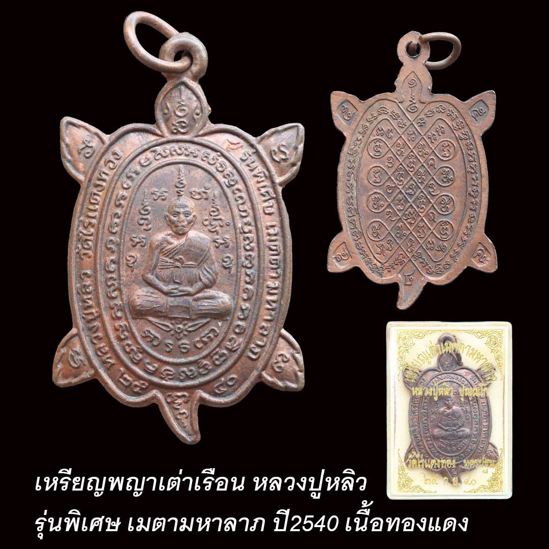 เหรียญพญาเต่าเรือน หลวงปู่หลิว รุ่นพิเศษ เมตามหาลาภ ปี40 เนื้อทองแดง