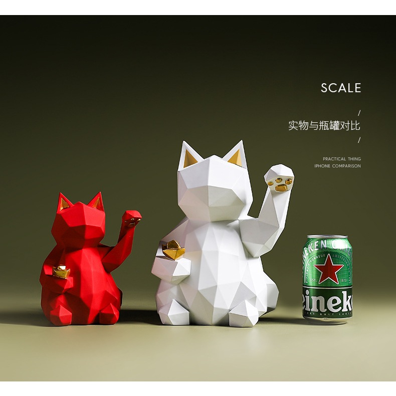 แมวกวัก ทรงเหลี่ยม นอร์ดิก กวักทรัพย์ กวักโชค แมวนางกวัก แมวนำโชค ของตกแต่งบ้าน ของมงคล ส่งจากไทย