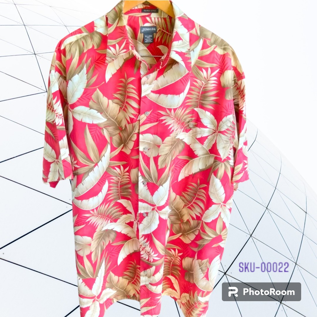 เสื้อฮาวายมือสอง ป้าย St. John's Bay ลายใบเฟิร์น ผ้า 100% Cotton กระเป๋าต่อลาย อก 29 ยาว 34 ราคา 250 บาท ค่าจัดส่งเหมา ๆ 30 บาท (สั่งกี่ตัวก็ได้)