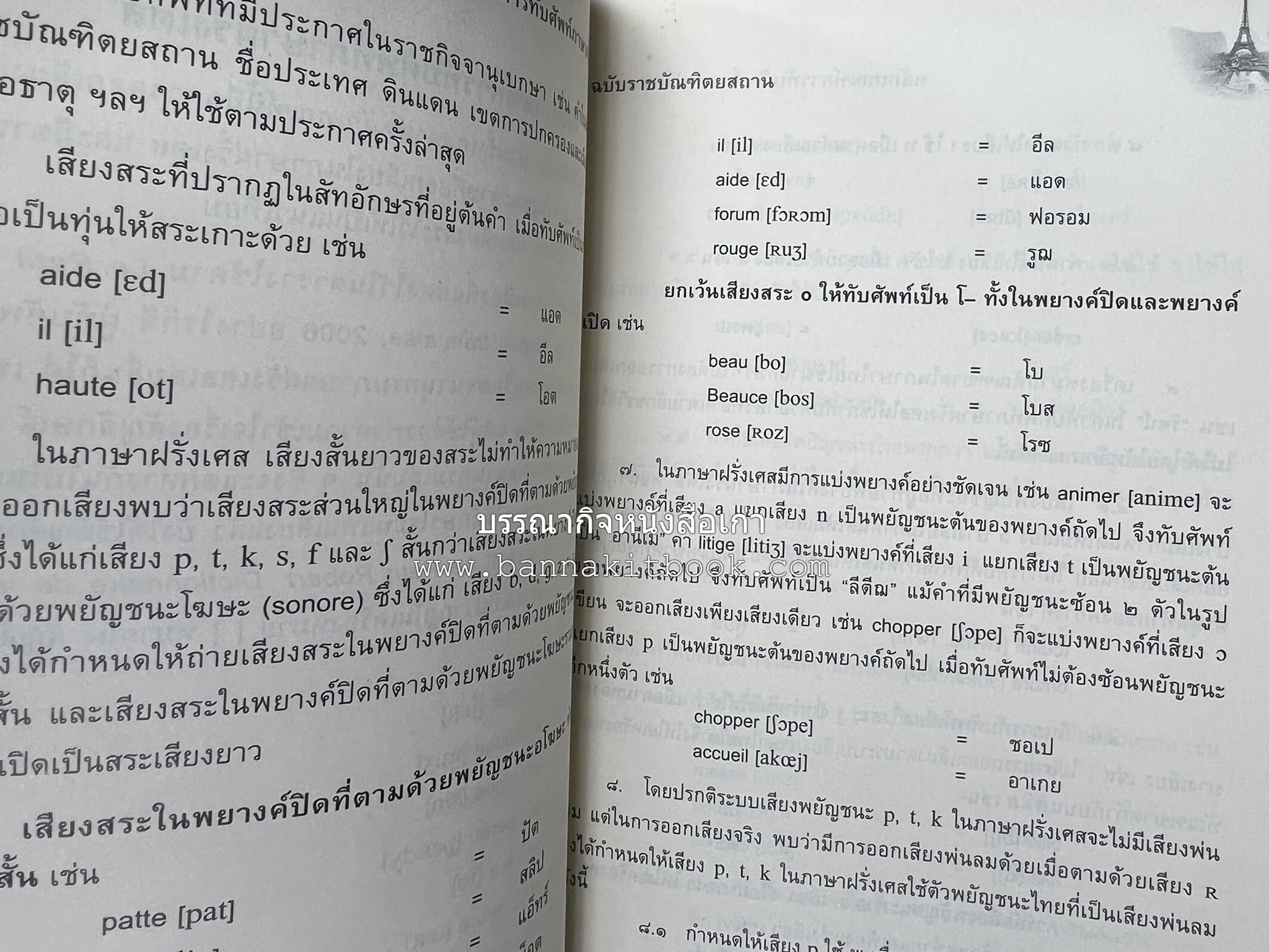 ภาษาฝรั่งเศส : หลักเกณฑ์การทับศัพท์ ฉบับราชบัณฑิตยสถาน โดย : ศาสตราจารย์ ดร.ปัญญา บริสุทธิ์ ราชบัณฑิตยสถาน.
