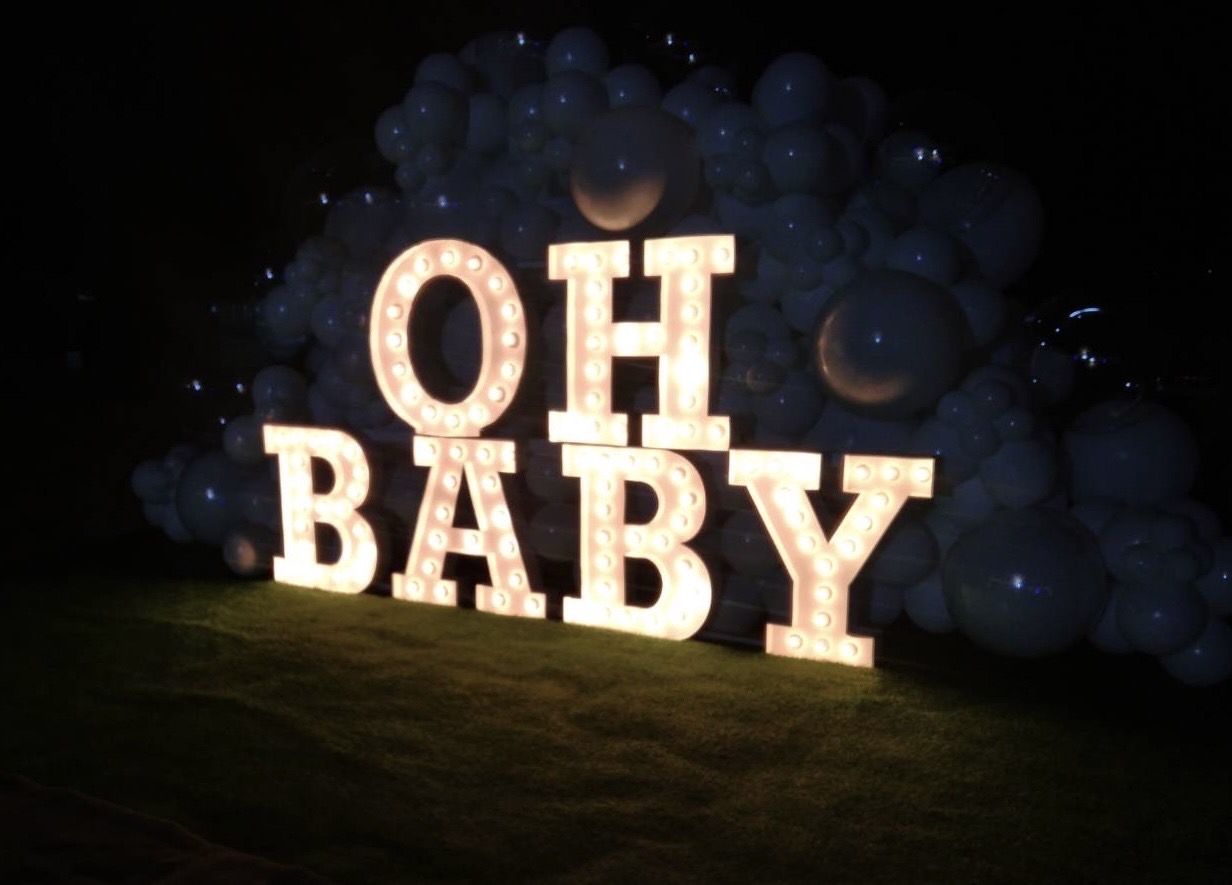 ป้ายอักษรเช่าไฟปิงปอง "OH BABY" อักษรสูง 70cm
