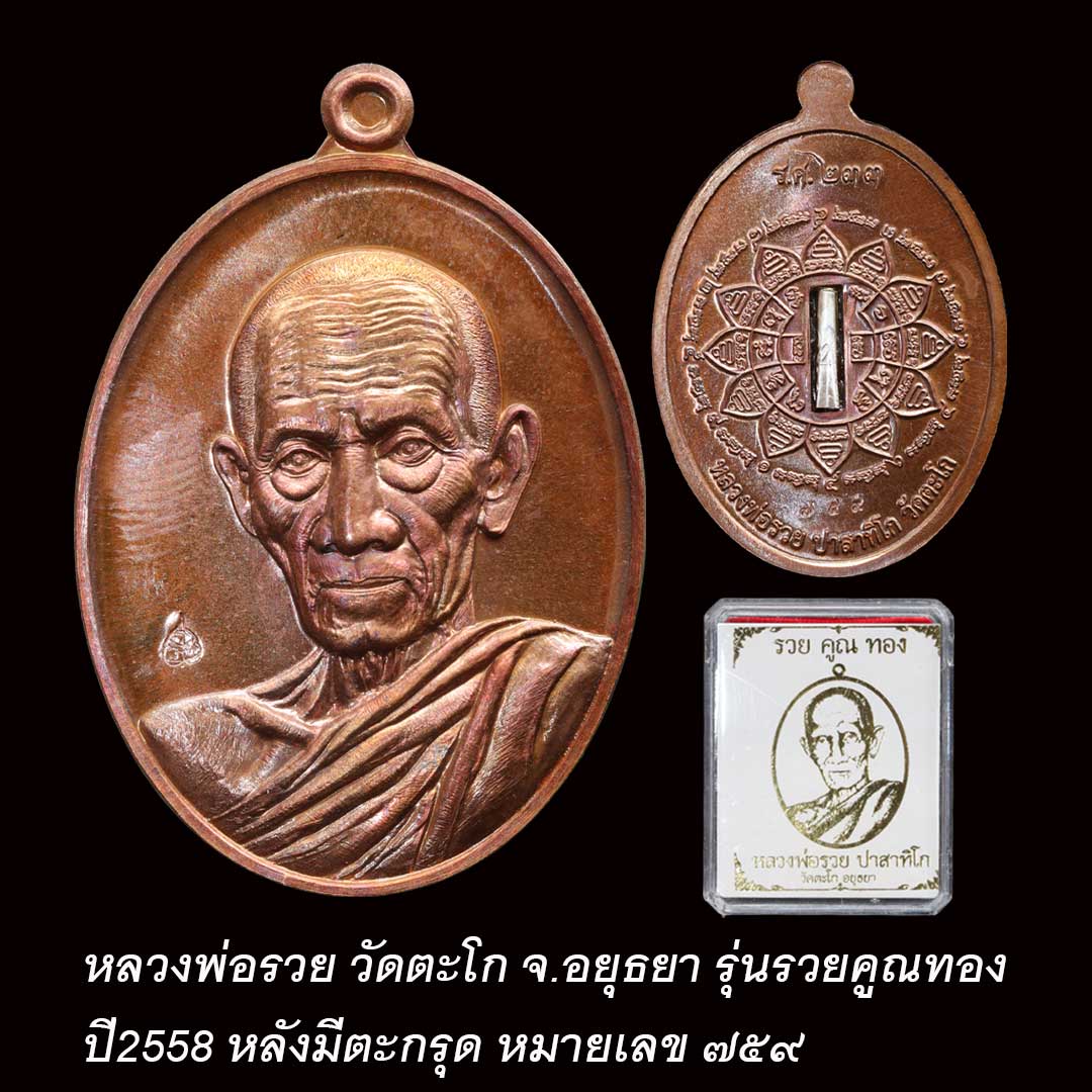 เหรียญหลวงพ่อรวย วัดตะโก รุ่นรวยคูณทอง หลังตะกรุดเงิน ปี2558 เนื้อทองแดง