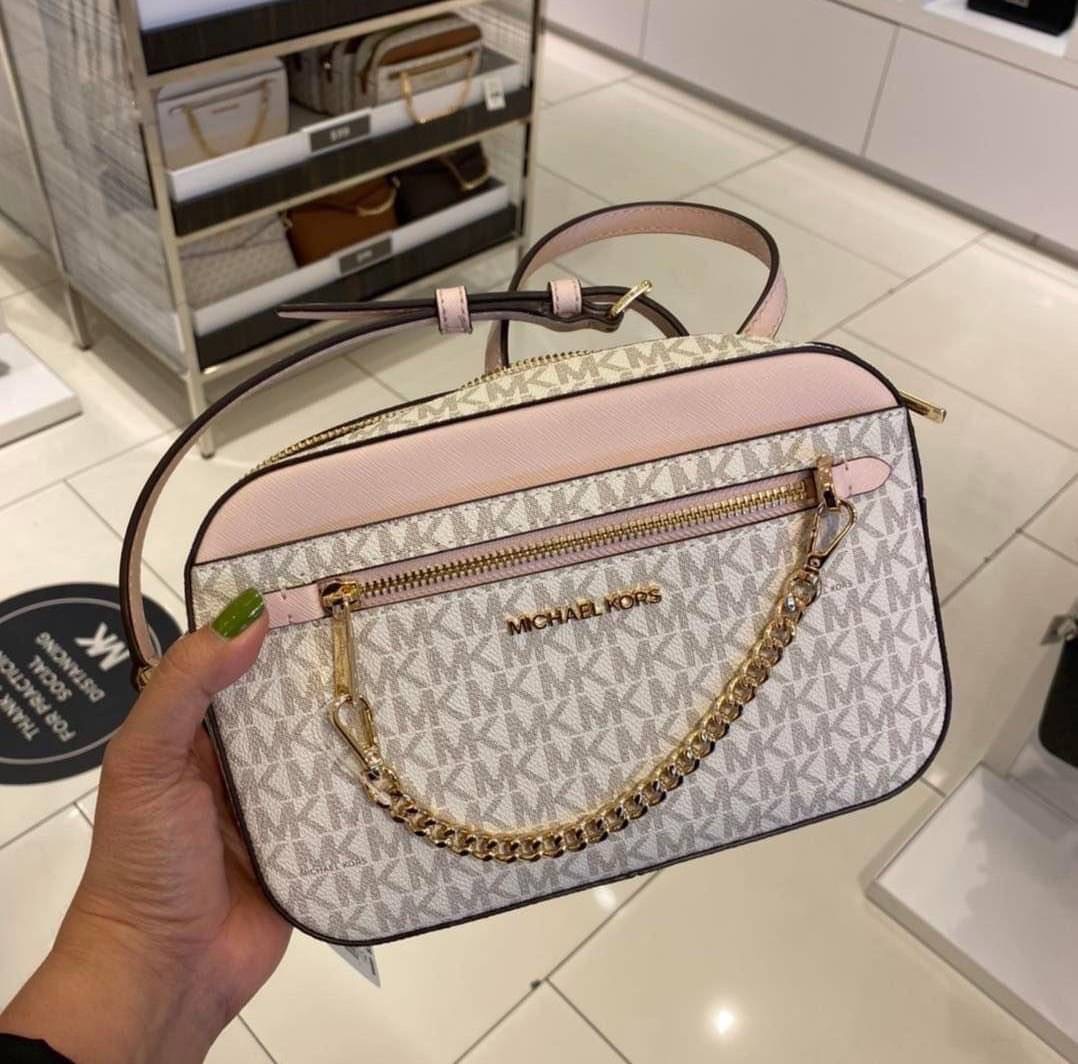 New Michael Kors Jet Set Item Large East West Zip Chain MK Leather Crossbody Bag