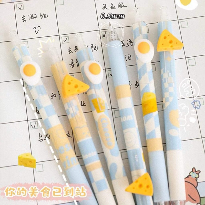 ปากกาดำ ปากกาเจล หัว 0.5 *ชิ้นละ 10 บาท* สุ่มลาย ลายไข่ดาว ลายชีส