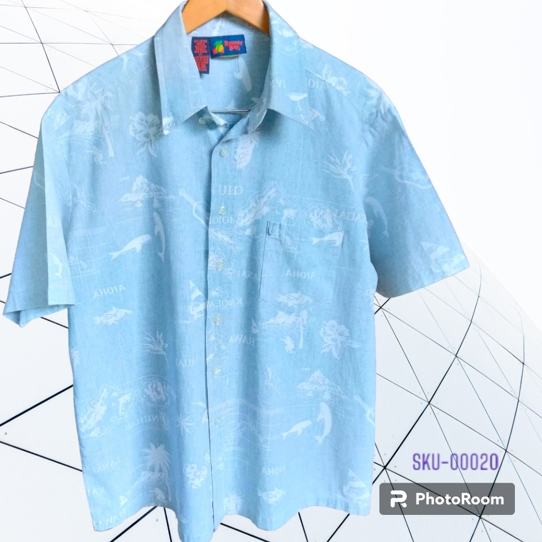 เสื้อฮาวายมือสอง ป้าย Roundy Bay ลายวาฬ กีต้าร์ วินเซิร์ฟ ผ้า 100% Cotton เย็บผ้ากลับด้าน (แปลกดี) อก 25 ยาว 29 ราคา 250 บาท ค่าจัดส่งเหมา ๆ 30 บาท (สั่งกี่ตัวก็ได้)