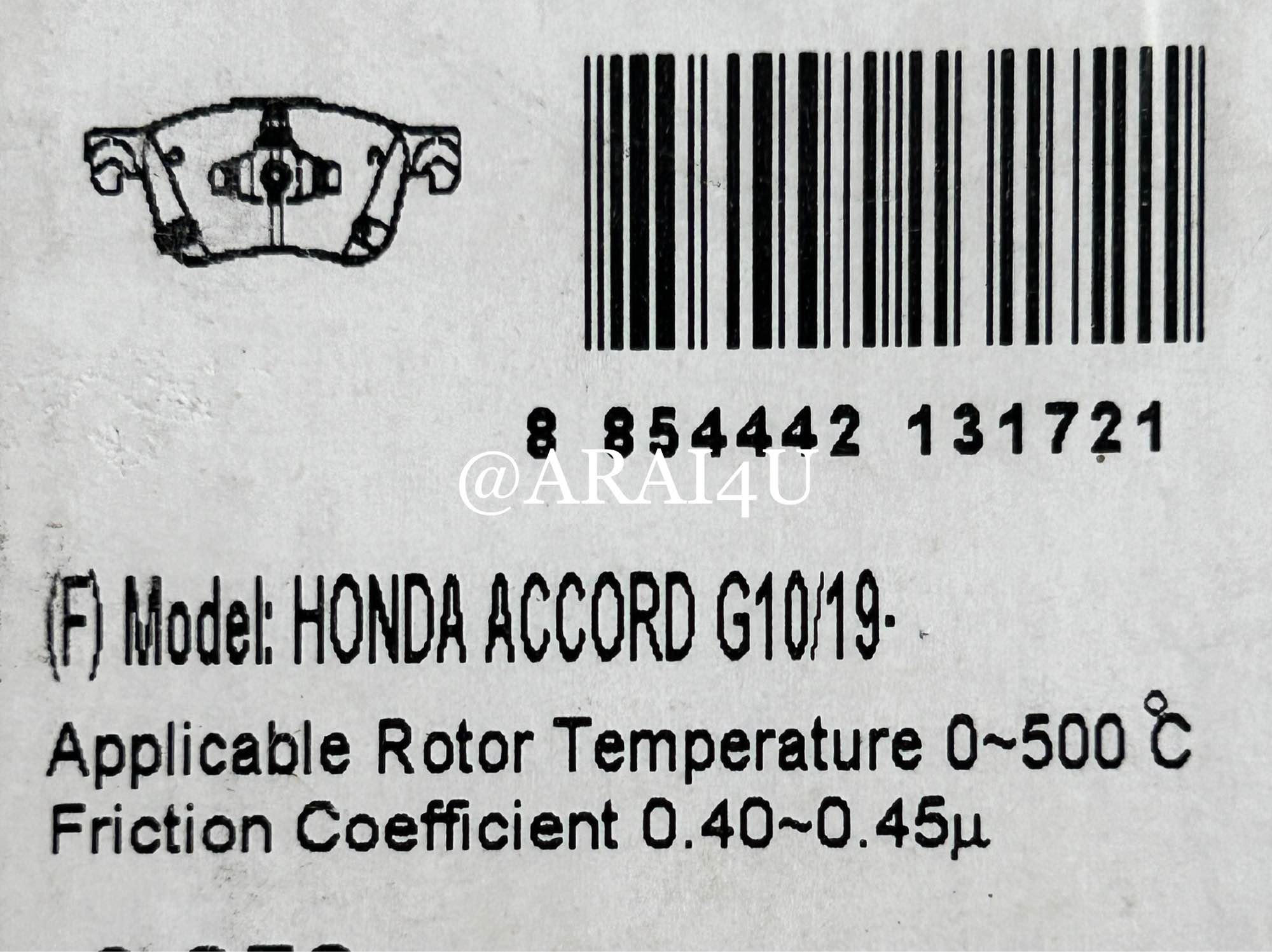 ผ้าเบรคหน้า HONDA ACCORD GEN10 2019 Mu Spec