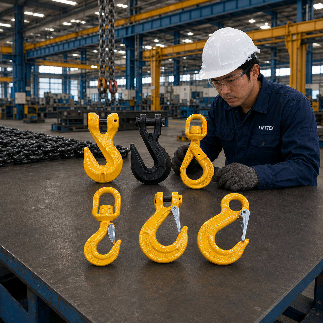 ตะขอสำหรับงานยก G80 ตะขอโซ่ยก ตะขอเซฟตี้ ตะขอหมุน ตะขอล็อกอัตโนมัติ G80 Lifting Hooks LIFTTEX