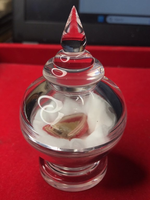 พระทันตธาตุ แกะเป็นรูปพระพุทธ หลวงปู่ขาน วัดบ้านเหล่า อ.เวียงเชียงรุ่ง จ.เชียงราย ได้มาจากครูประหยัด อายุ ๖๐ ปี (บันทึก พ.ศ.๒๕๖๖) เคยสอนอยู่ที่โรงเรียนสันโค้ง จ.เชียงราย ปัจจุบัน (พ.ศ.๒๕๖๖) เกษียณอายุแล้ว เดิมทีเลี่ยมทองไว้ แต่ได้แกะทองไปขายแล้ว