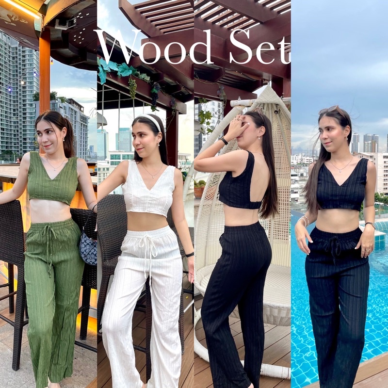 🦋Wood Set🦋 งานเซตมาใหม่นะคะ ✅ สวยมากกก แบบสูง 169 นะค้า เซตเปลือกไม้ เสื้อ+กางเกง ผ้าใส่สบายมากกก สายคาเฟ่ สายนั่งชิว