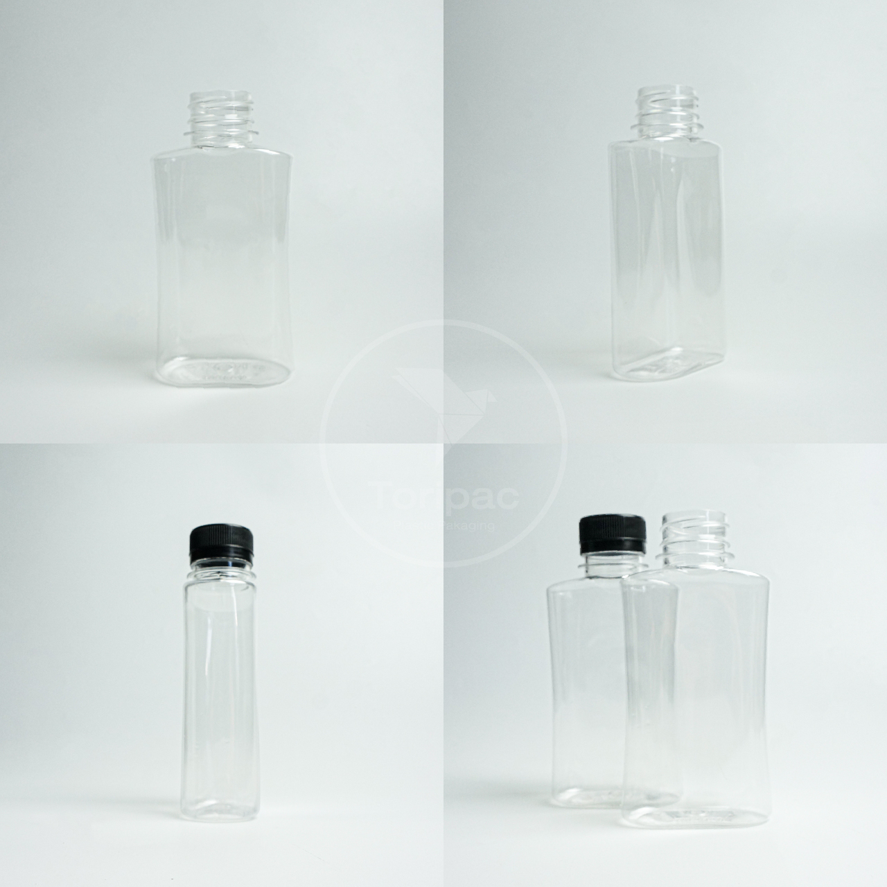 Toripac ขวดทรงแบนมิรินเอวเว้า ขนาด 200ml.พร้อมฝาปิด (50,100,150 ใบ)