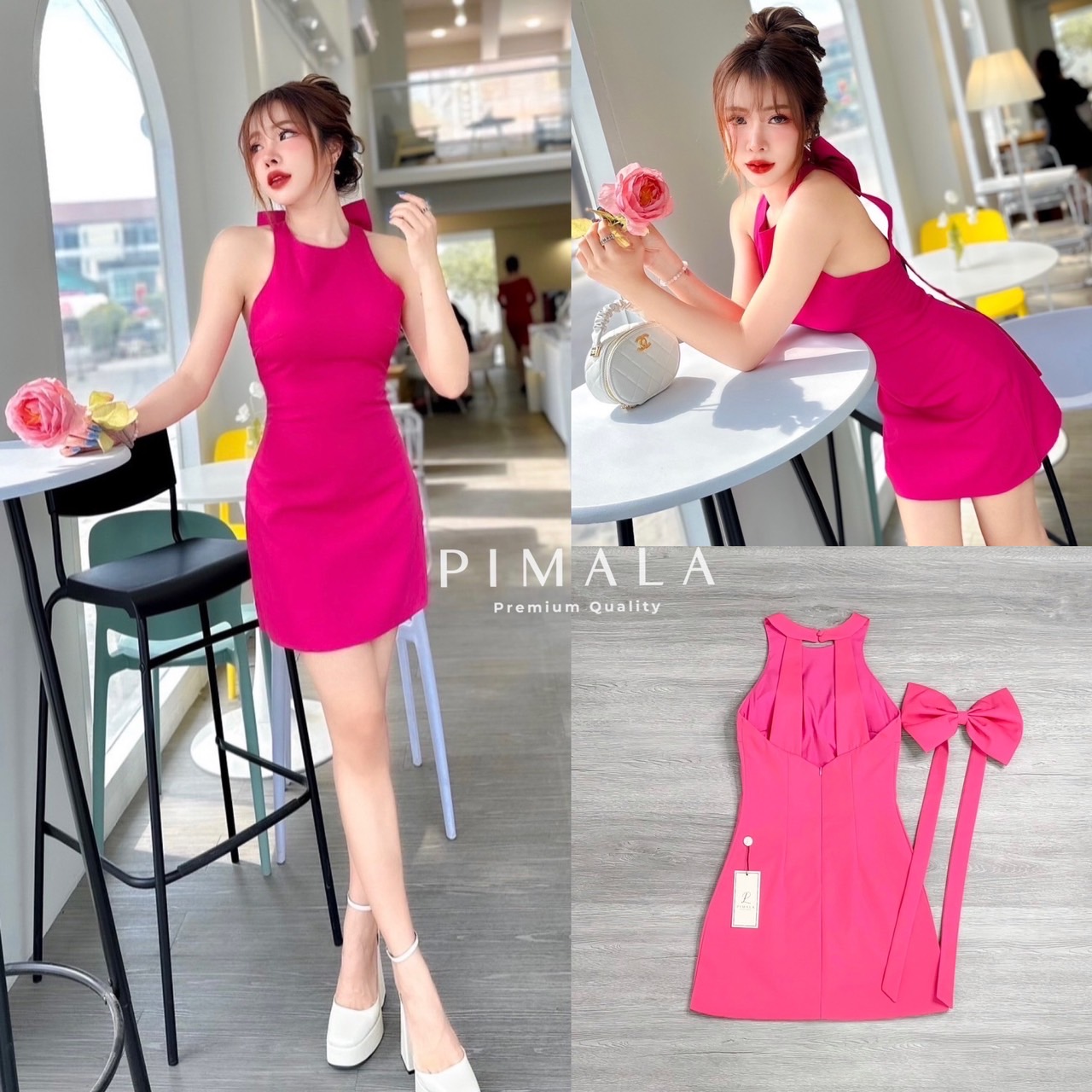 เดรส+เข็มกลัดโบว์ เดรสแขนกุดทรงเรียบๆแต่น่ารักมากกก