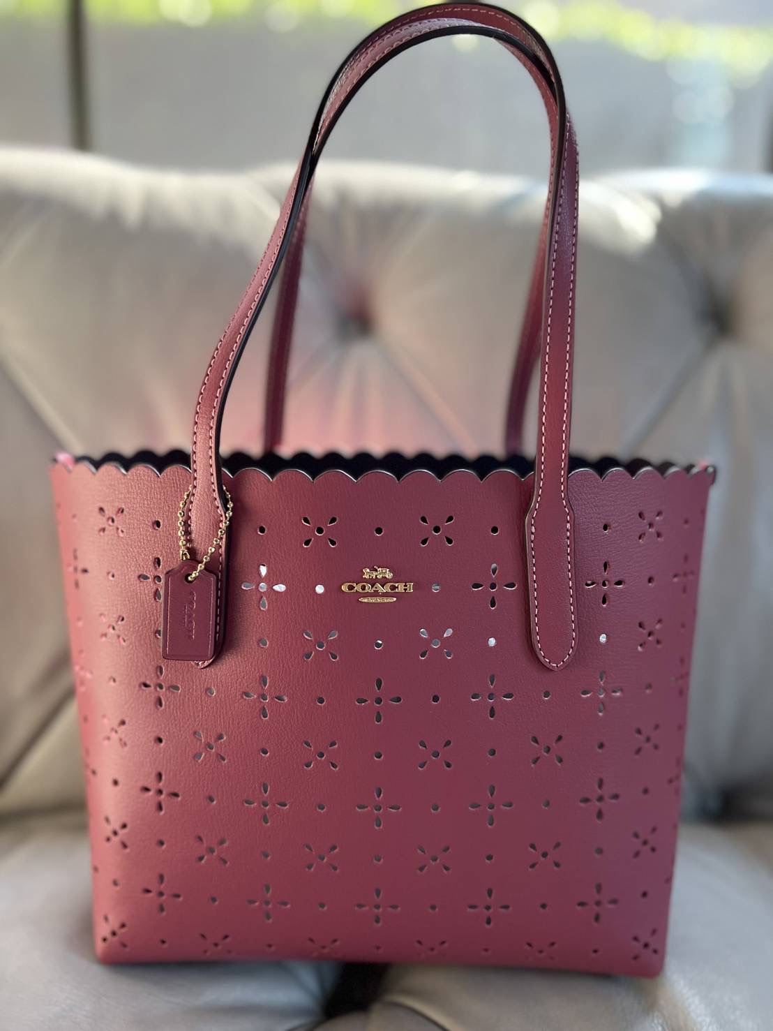 New COACH CA199 Mini City Tote Laser Cut Leather Carryall Purse In Rouge