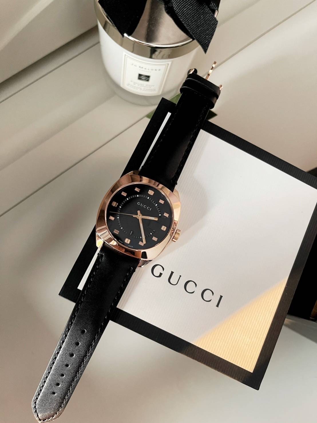 New Gucci GG2570 หนังดำขอบโรส ปัด 37 mm.- 🇺🇸🇺🇸 ชอปเมกา อุปกรณ์. กล่อง ป้ายtag