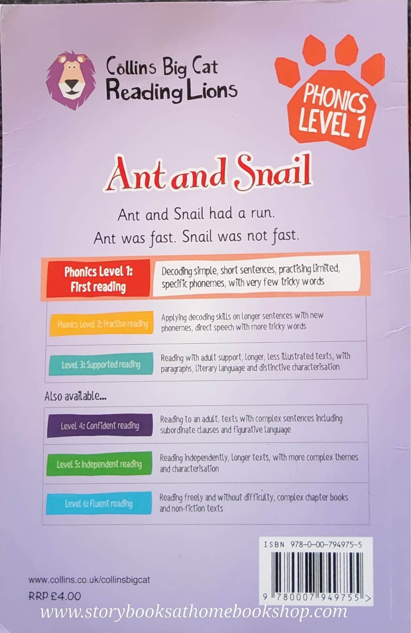 หนังสือนิทานปกอ่อน** 🍅🍓Collins Big Cat Reading Lions PHONICS L.1: Ant and Snail