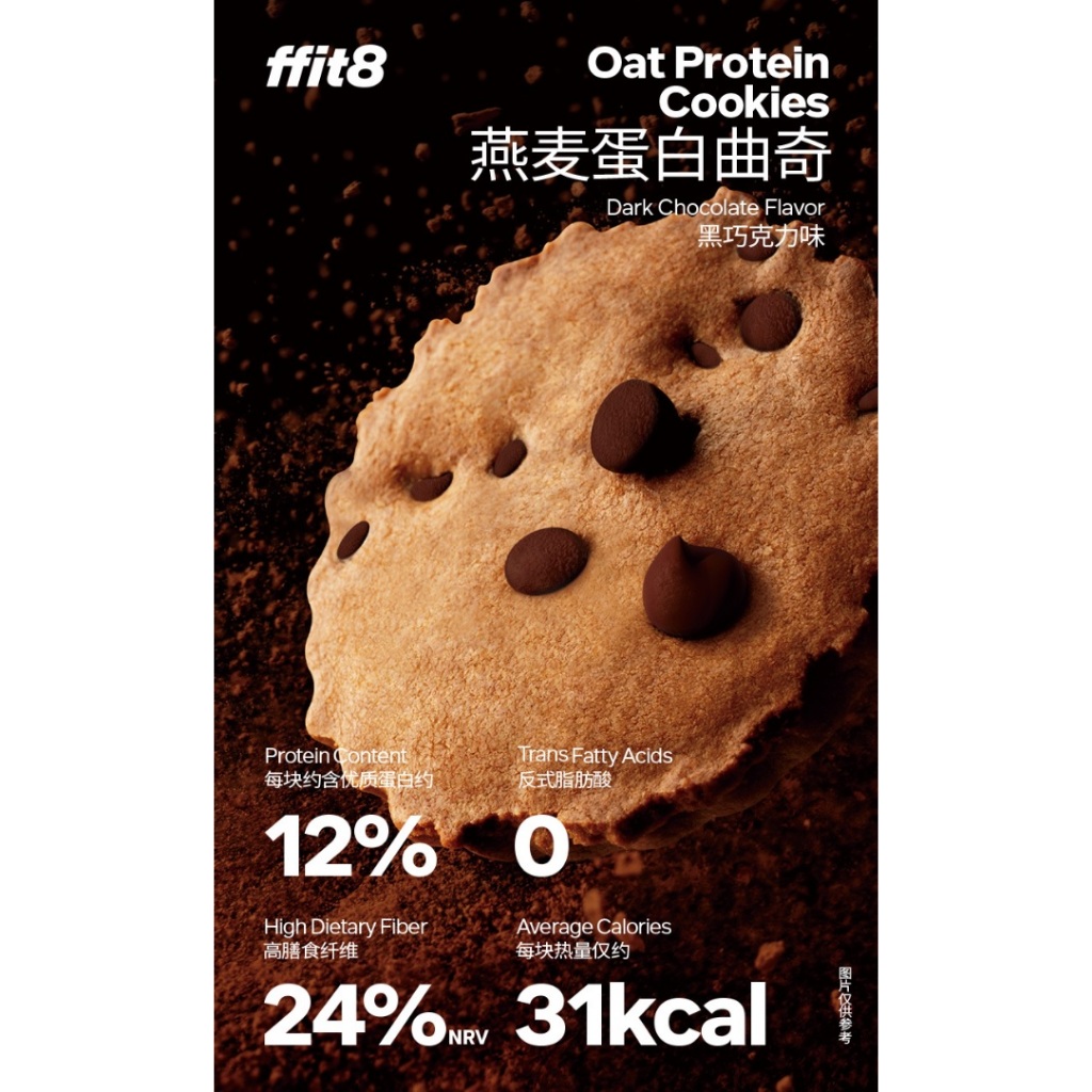 ffit8 คุกกี้โปรตีนข้าวโอ๊ต ขนมคลีน อาหารสุขภาพ ไม่ใส่น้ำตาล Oat Protein Cookies (1ซอง7กรัม)31kcal