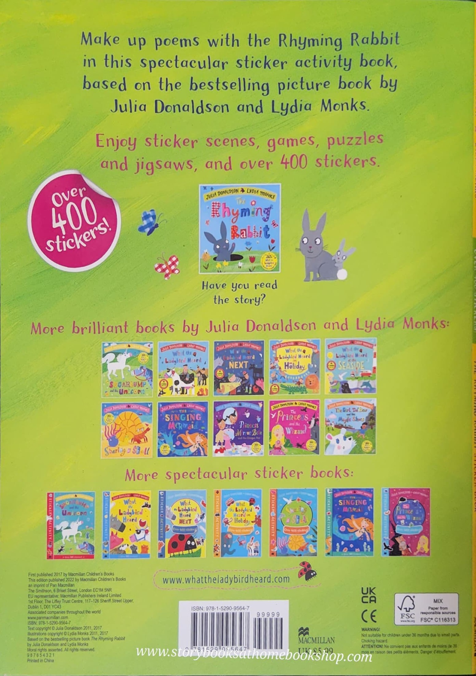 ACTIVITIES BOOK** ♥️THE RHYMING RABBIT BY JULIA DONALDSON.LYDIA MONKS STICKER ACTIVITY (OVER 400 STICKERS)
