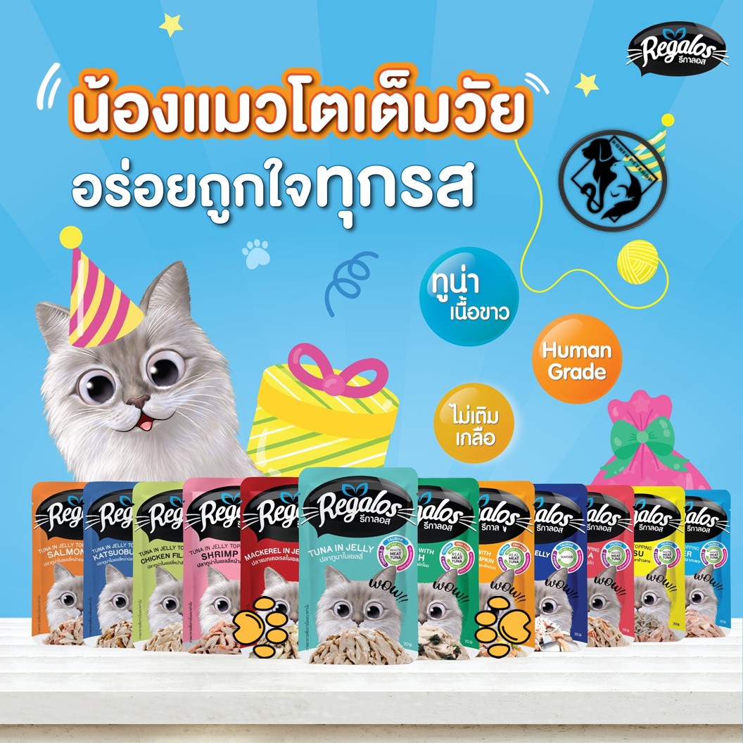 Regalos เพ้าซ์ อาหารเปียกสำหรับแมว มาในรูปแบบอาหารเปียกในเยลลี่ แบบซอง ขนาด 70 กรัม