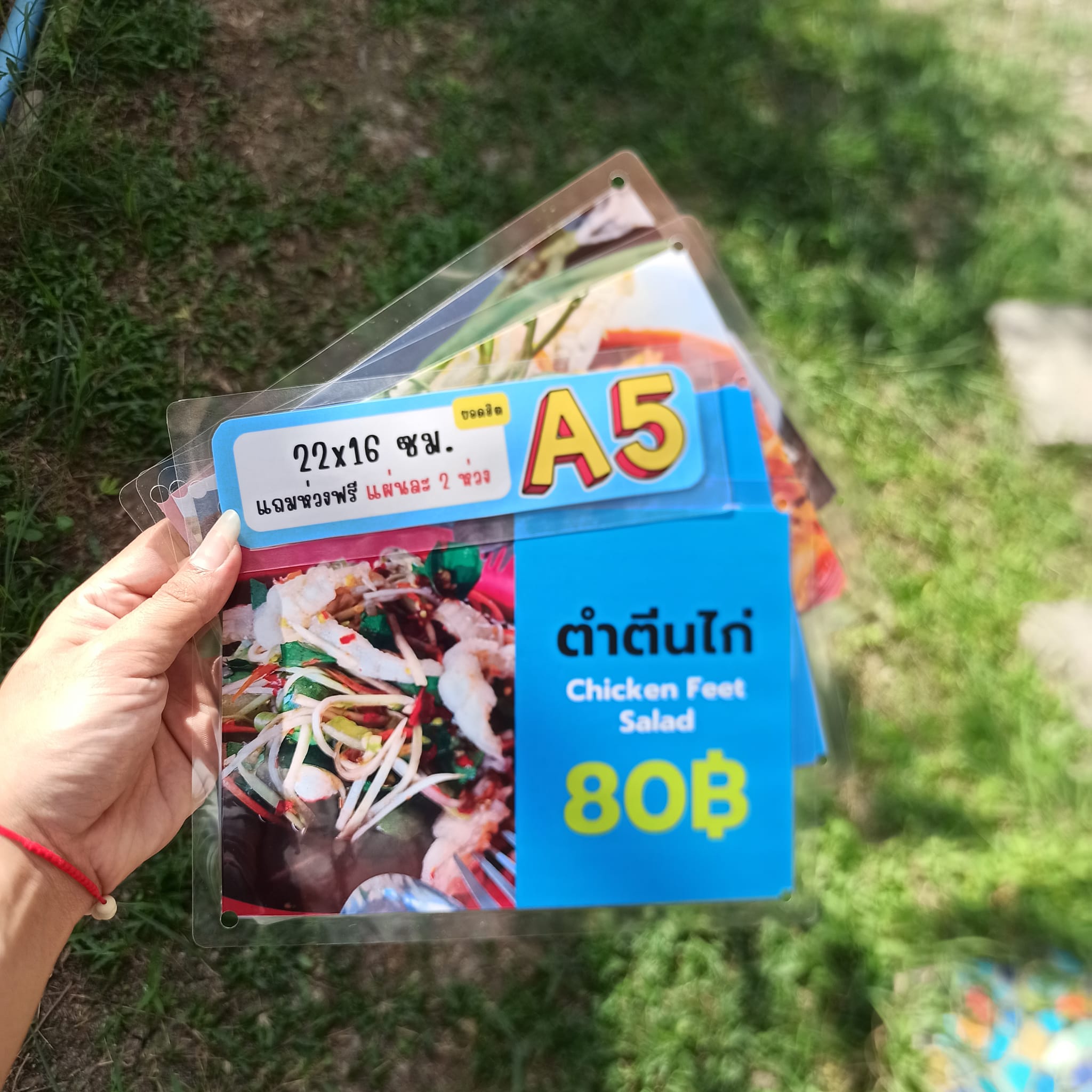 ชุดป้ายเมนูตำ A5 สำเร็จรูป (4 แผ่น ตำขนมจีน,ตำหอยดอง,ตำกุ้งสด,ตำตีนไก่) เคลือบพลาสติกใส กันน้ำ พร้อมใช้งาน เพิ่มความสะดุดตาในร้านอาหาร