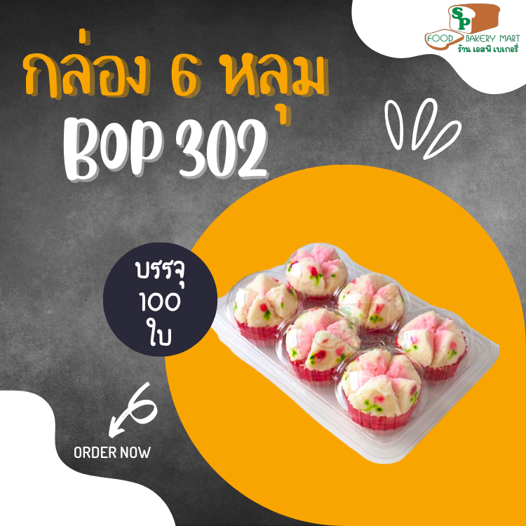 BOP 302 กล่อง 6 หลุม บรรจุ 100 ใบ กล่องใส่ปุยฝ้าย