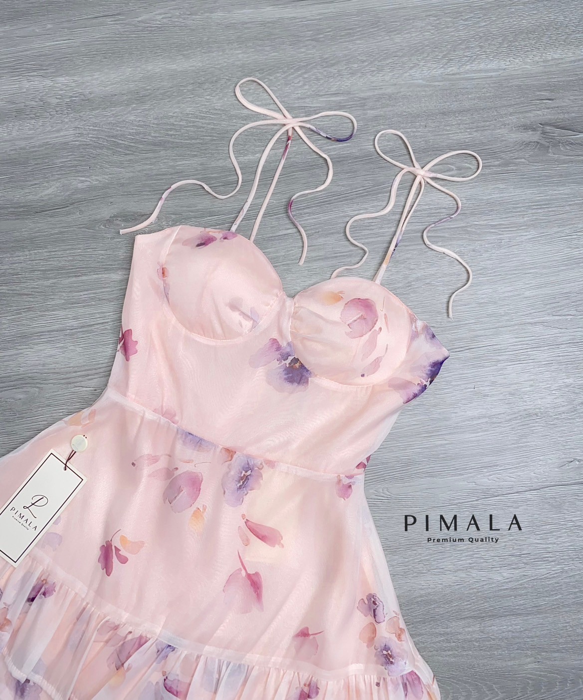 เดรสสายเดี่ยวผูกโบว์ (พีช)