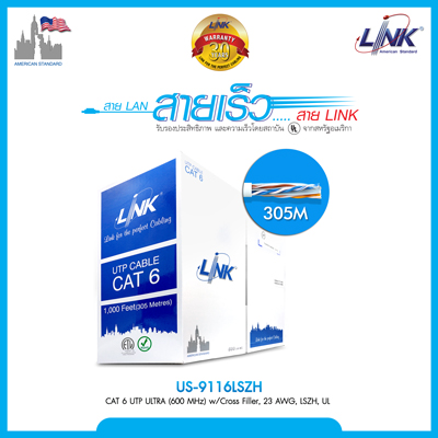 CAT6 Indoor UTP Ultra Cable, Bandwidth 600MHz w/Cross Filler, 23 AWG, LSZH White Color 305 M./Pull Box
