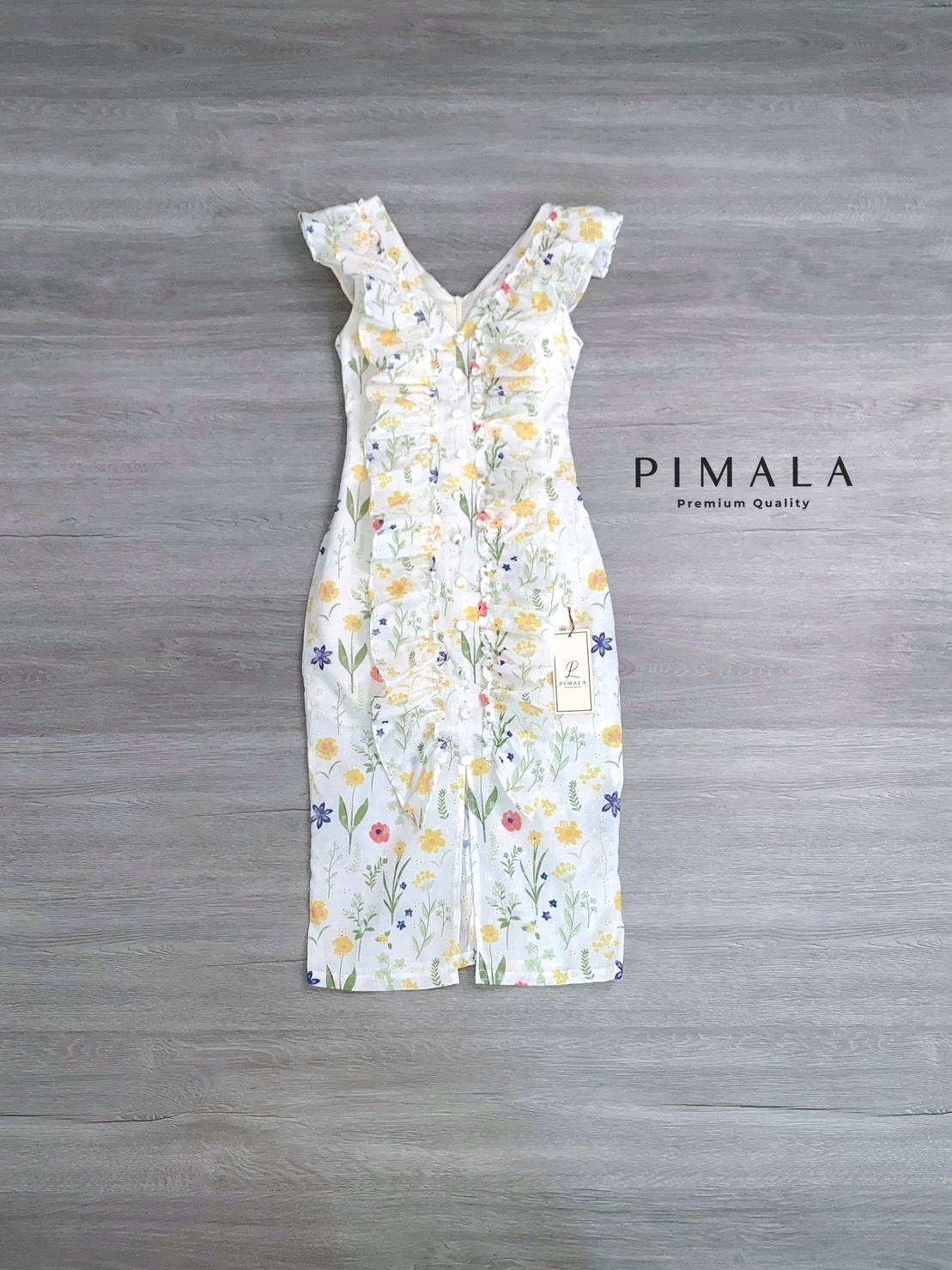 เดรสงานปักลายดอกไม้สีสวยระบายหน้า