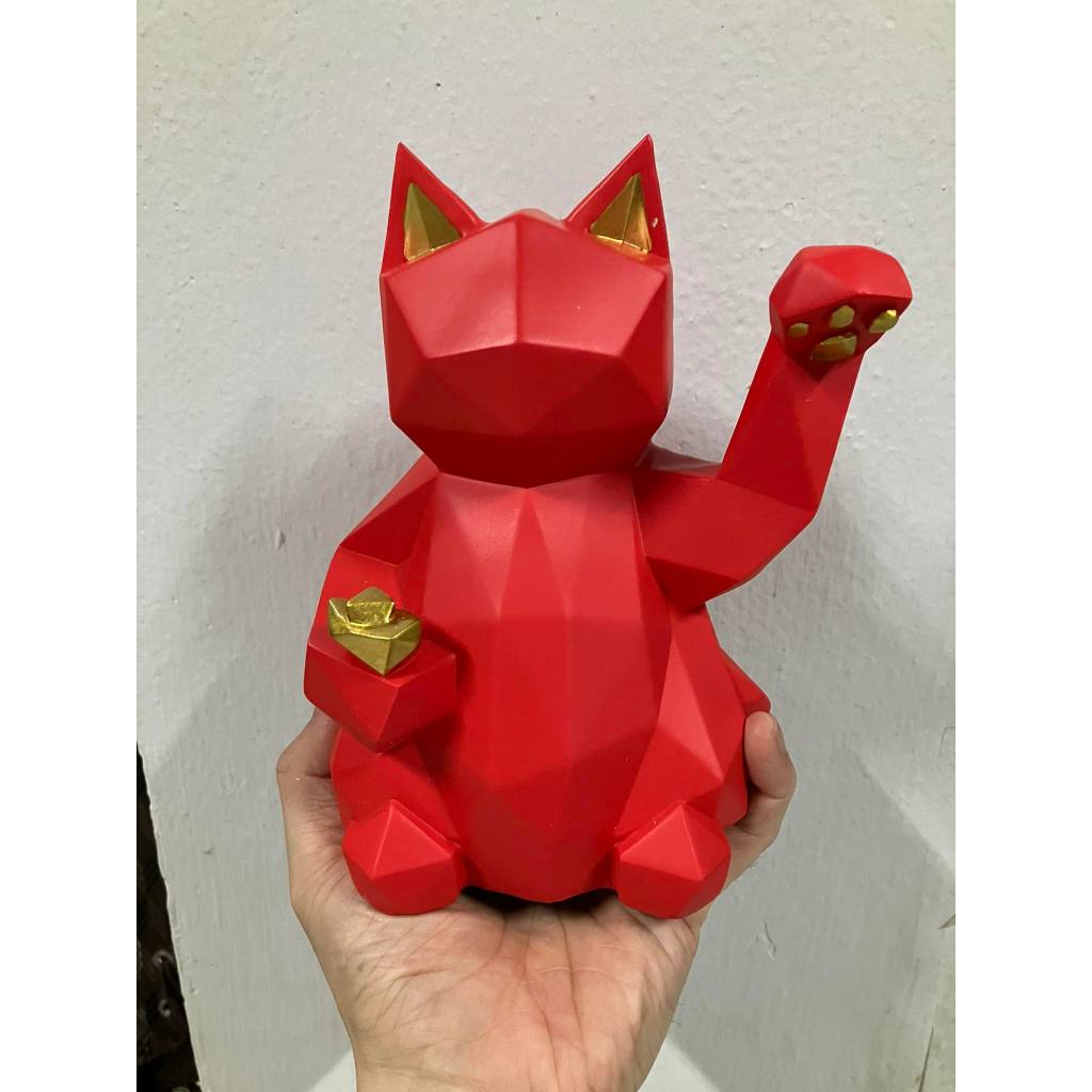 แมวกวัก ทรงเหลี่ยม นอร์ดิก กวักทรัพย์ กวักโชค แมวนางกวัก แมวนำโชค ของตกแต่งบ้าน ของมงคล ส่งจากไทย