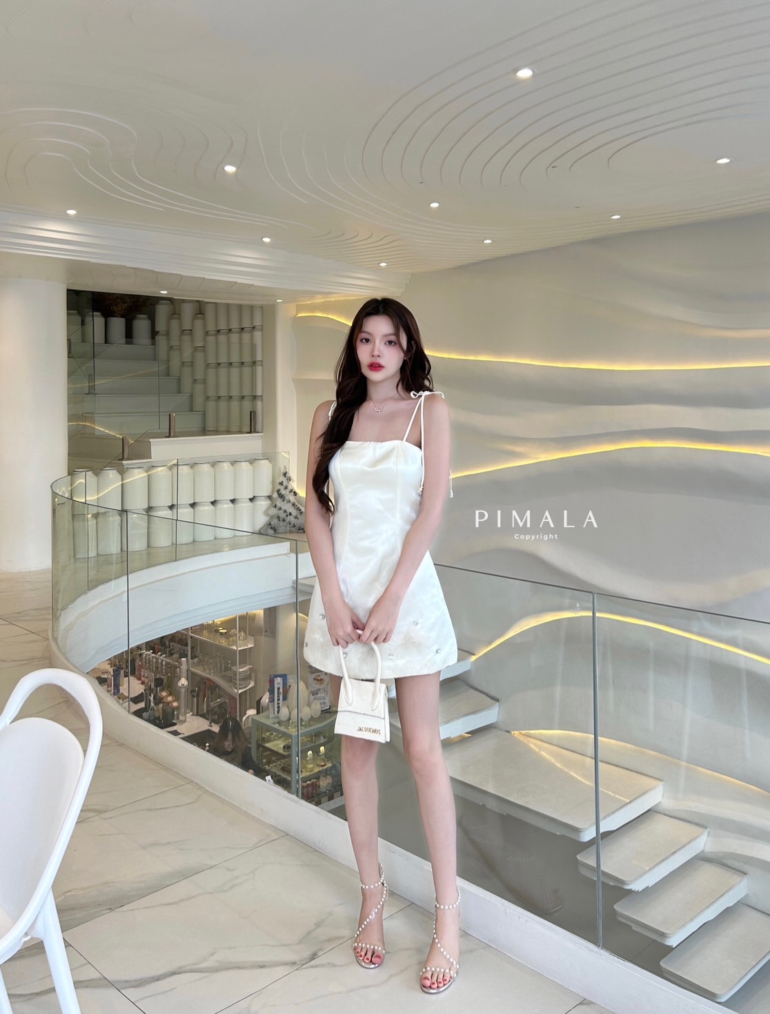 ☁️เดรสสายเดี่ยวผูกโบว์