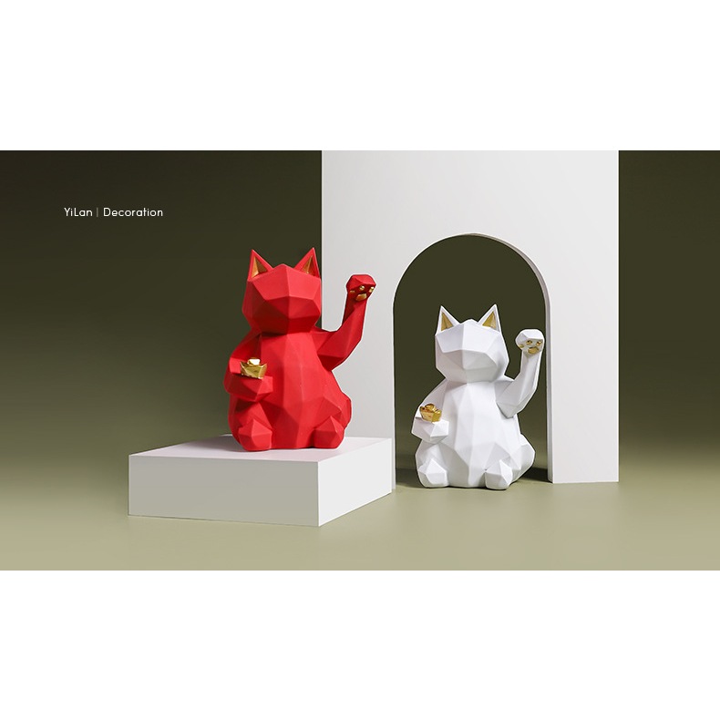 แมวกวัก ทรงเหลี่ยม นอร์ดิก กวักทรัพย์ กวักโชค แมวนางกวัก แมวนำโชค ของตกแต่งบ้าน ของมงคล ส่งจากไทย