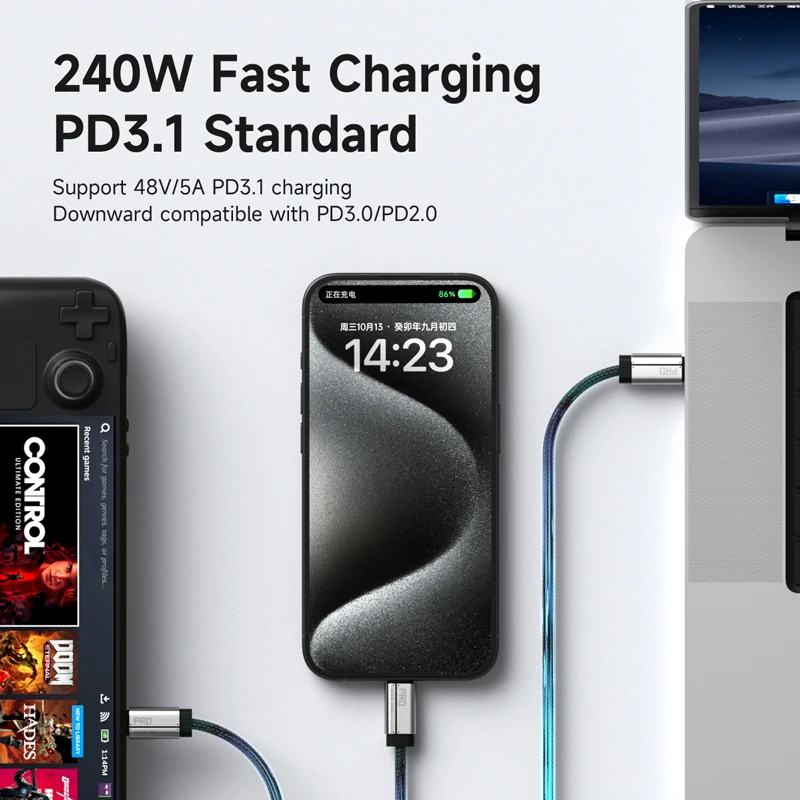 Hagibis UC4X USB4 V2 Cable, Super Soft 80Gpbs 240W 8K@60Hz USB C to Type-C Fast Charging Cable Thunderbolt4 5