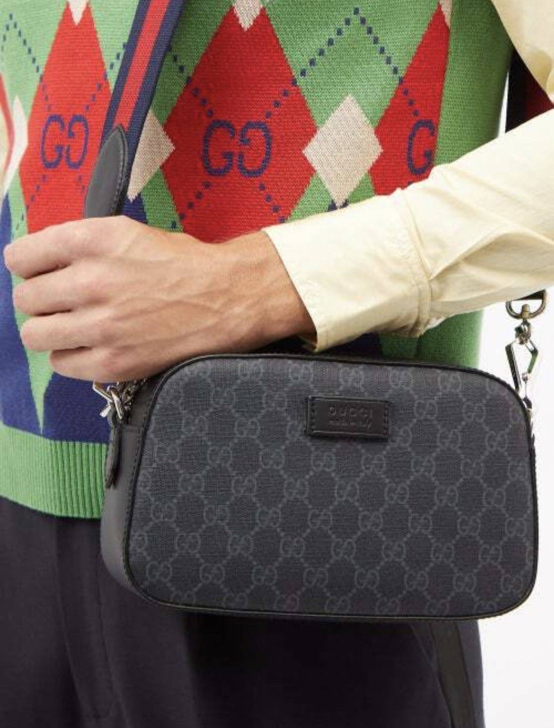 New Gucci GG Supreme Shoulder Bag Black ขนาด 9.5 นิ้ว x 5.5 นิ้ว x 2.75 นิ้ว