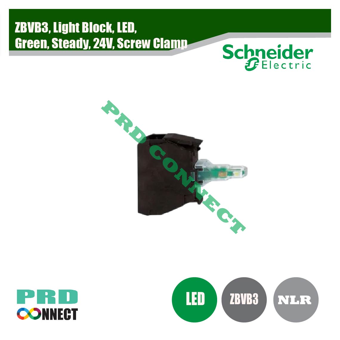 ZBVB3, LIGHT BLOCK, LED, GREEN, STEADY, 24V, SCREW CLAMP, SCHNEIDER