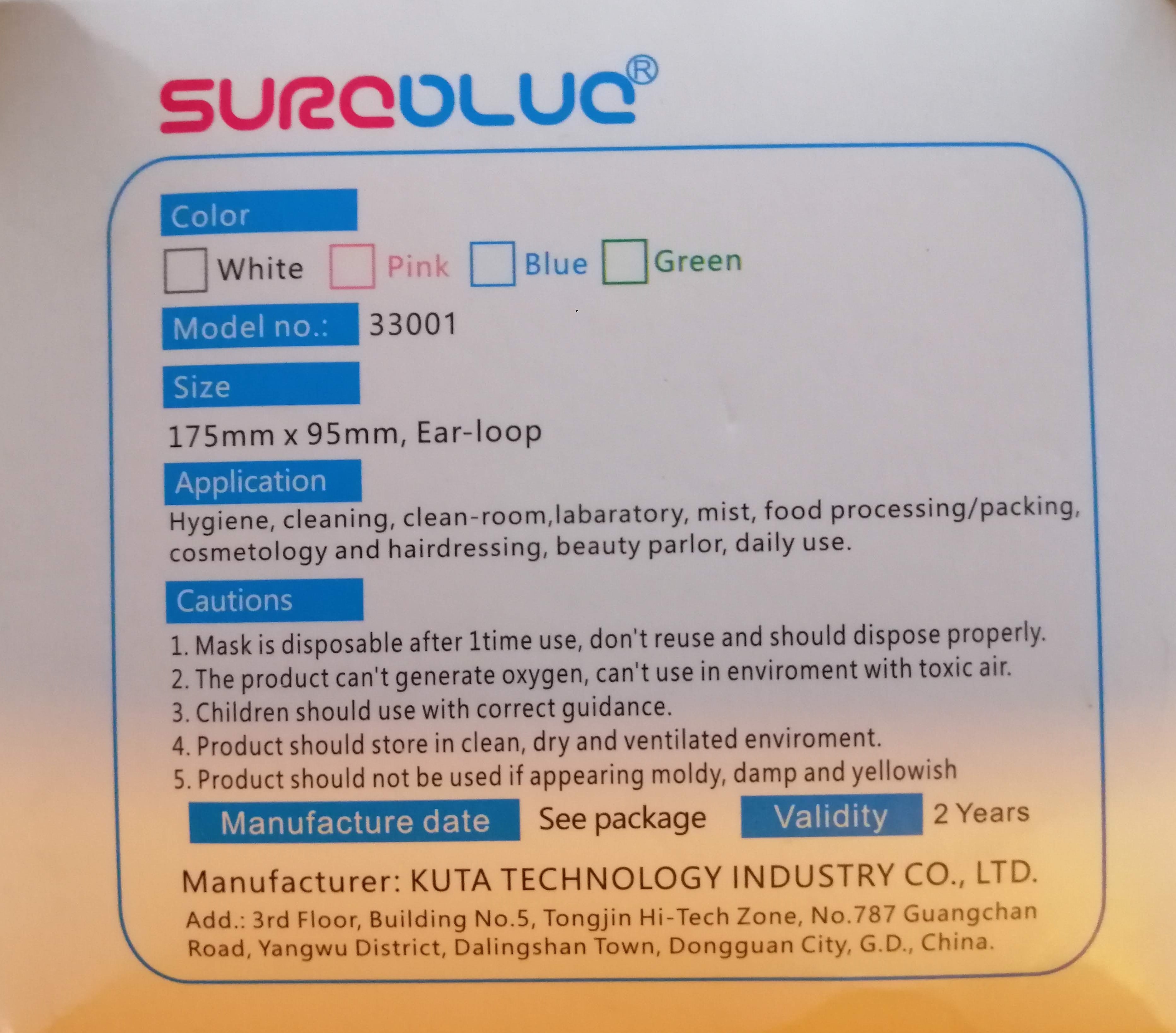Sureblue Disposable Face Mask 3 Ply Earloop