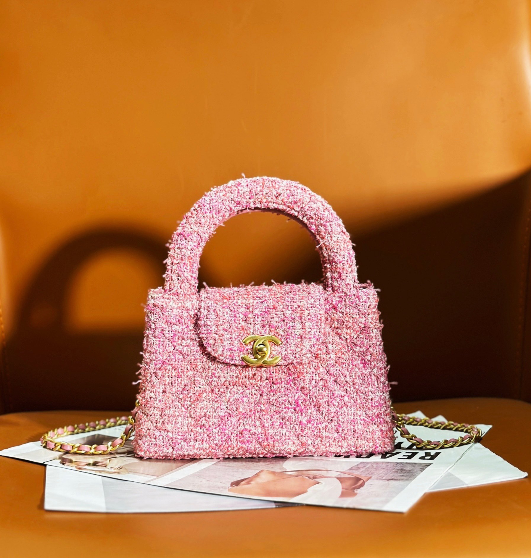 [Pre-order] กระเป๋า CHANEL Mini shopping Bag Chain ruder Tweed pink AS4416 หนังคุณภาพเกรดที่ดีที่สุด