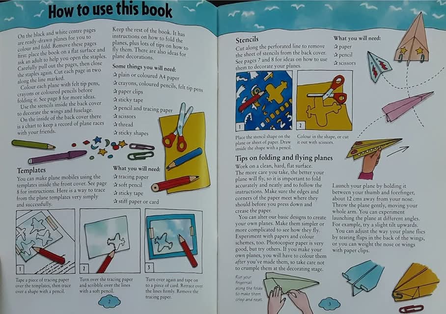 ACTIVITIES BOOK** ð
ðMAKE AND COLOUR PAPER PLANES PLUS STENCIL