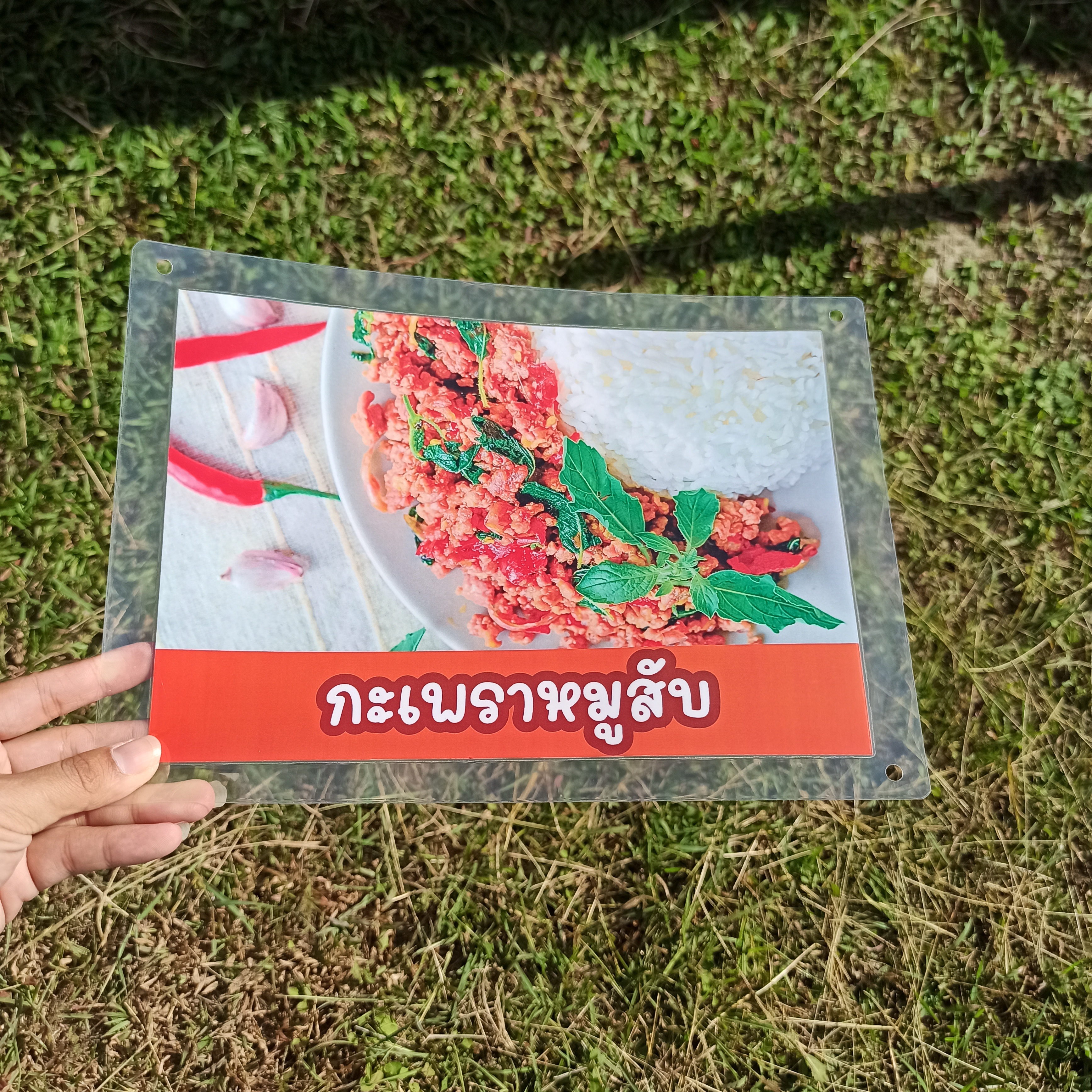 ชุดป้ายเมนู A4 อาหารจานด่วน 5 แผ่น | ต้มเลือดหมู, กระเพราหมูสับ, กระเพราหมูกรอบ, ผัดพริกอ่อน, ผัดพริกแกงหมู | เพิ่มยอดขายร้านของคุณทันที! | รหัส 4079