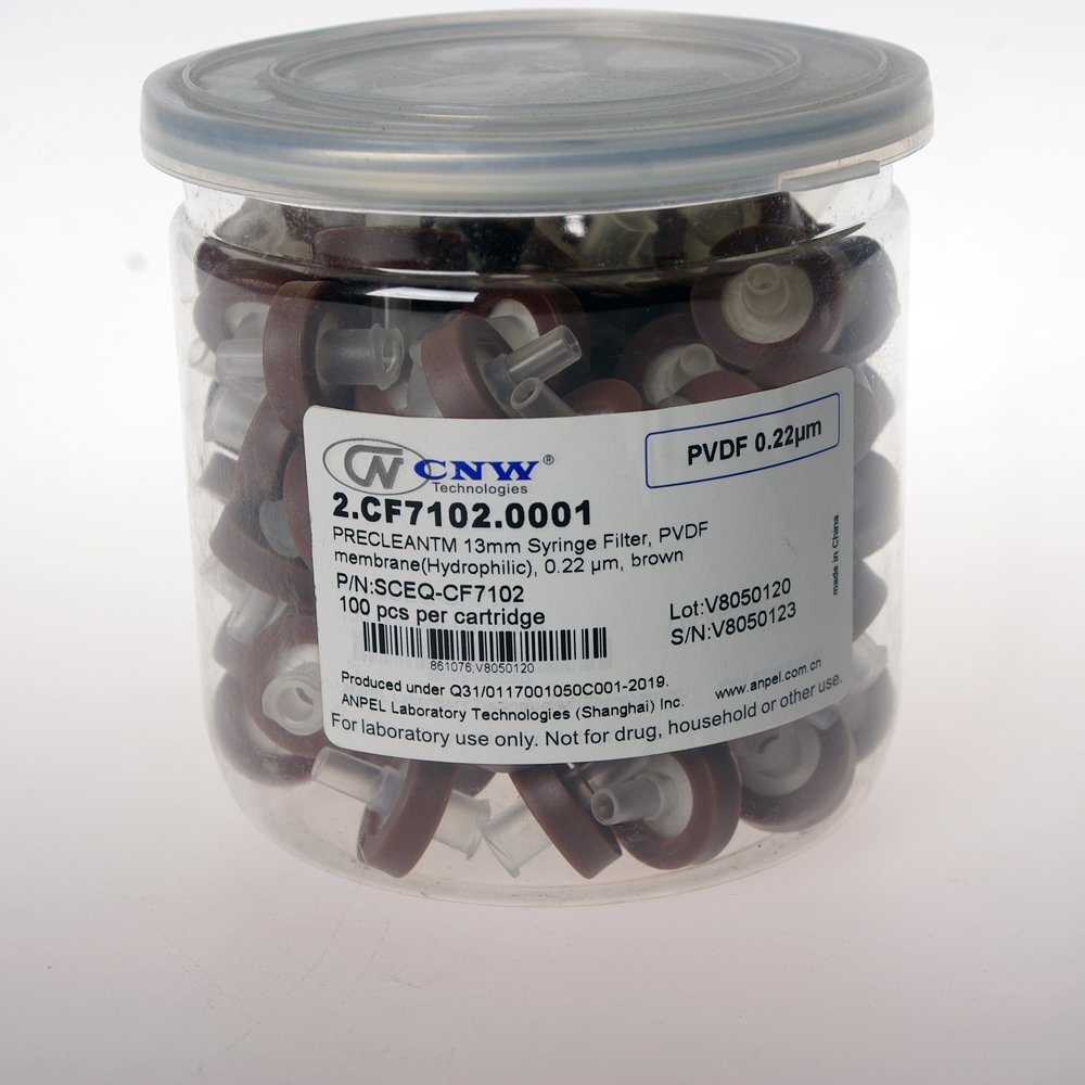 13 mm. 0.22 um PVDF (hydrophilic) Syringe filter (100/pk) P/N 2.CF7102.0001