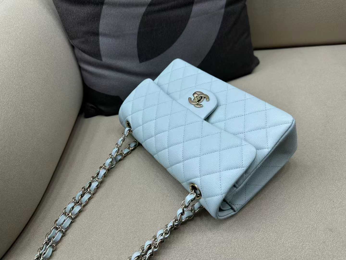 [Pre-order] กระเป๋า Chanel Classic 9” mini flap bag BABY BLUE ITALY IMPORTED LEATHER งานเทียบแท้เกรด VIP คุณภาพที่ดีที่สุด