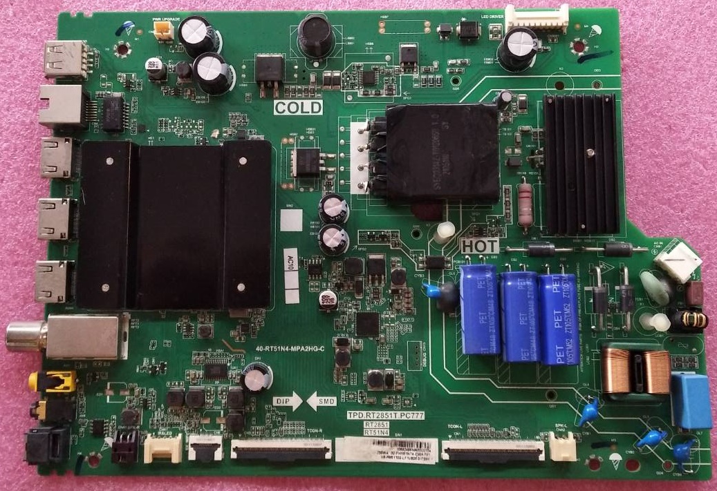 เมนบอร์ดทีวีTCL ทีซีแอล ของแท้มือสองถอดจากเครื่อง ใช้กับรุ่น50J7000A พาร์ท40-RT51N4-MPA2HG-C TPD.RT2851T.PB777